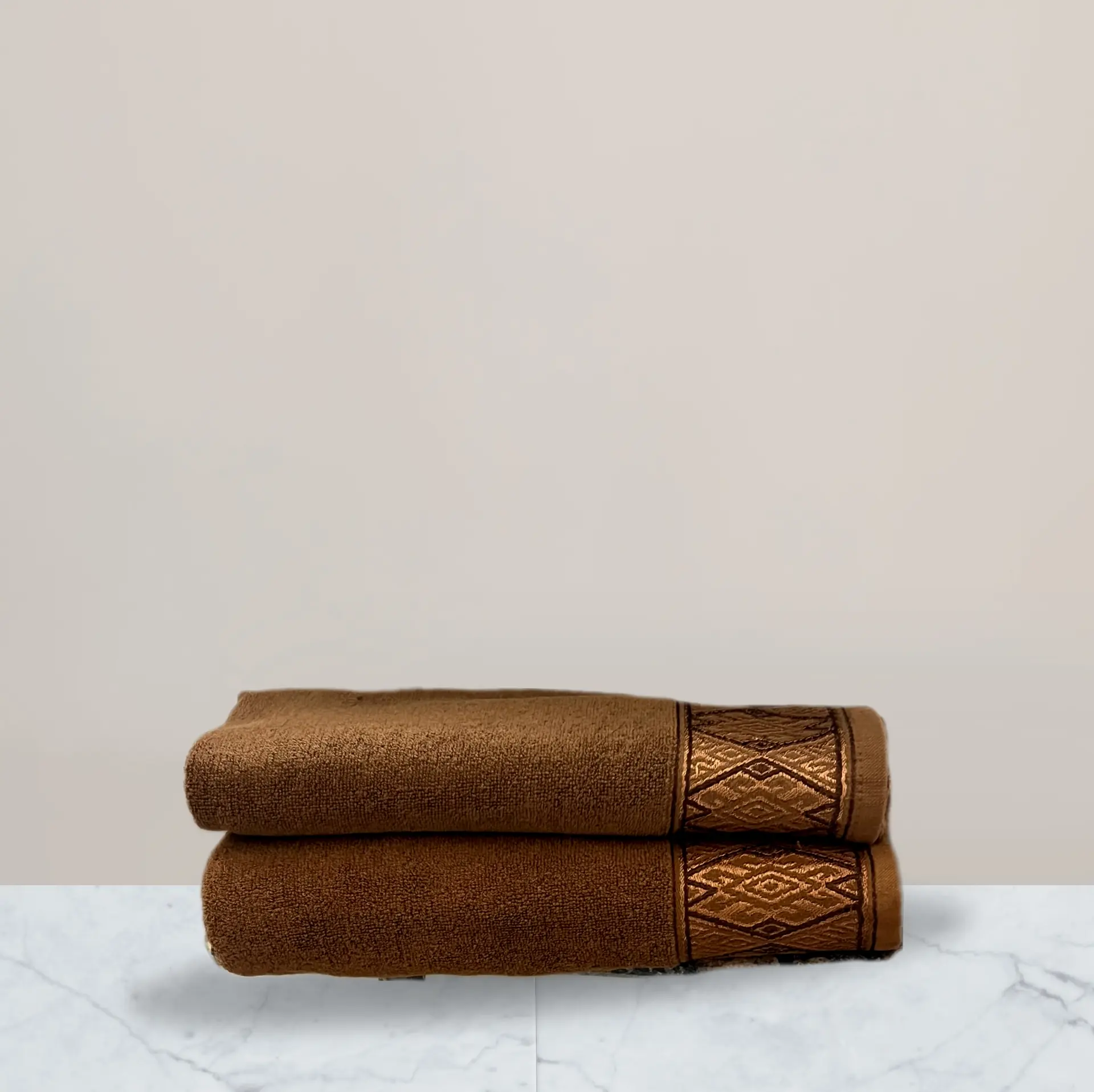 a stack of brown towels