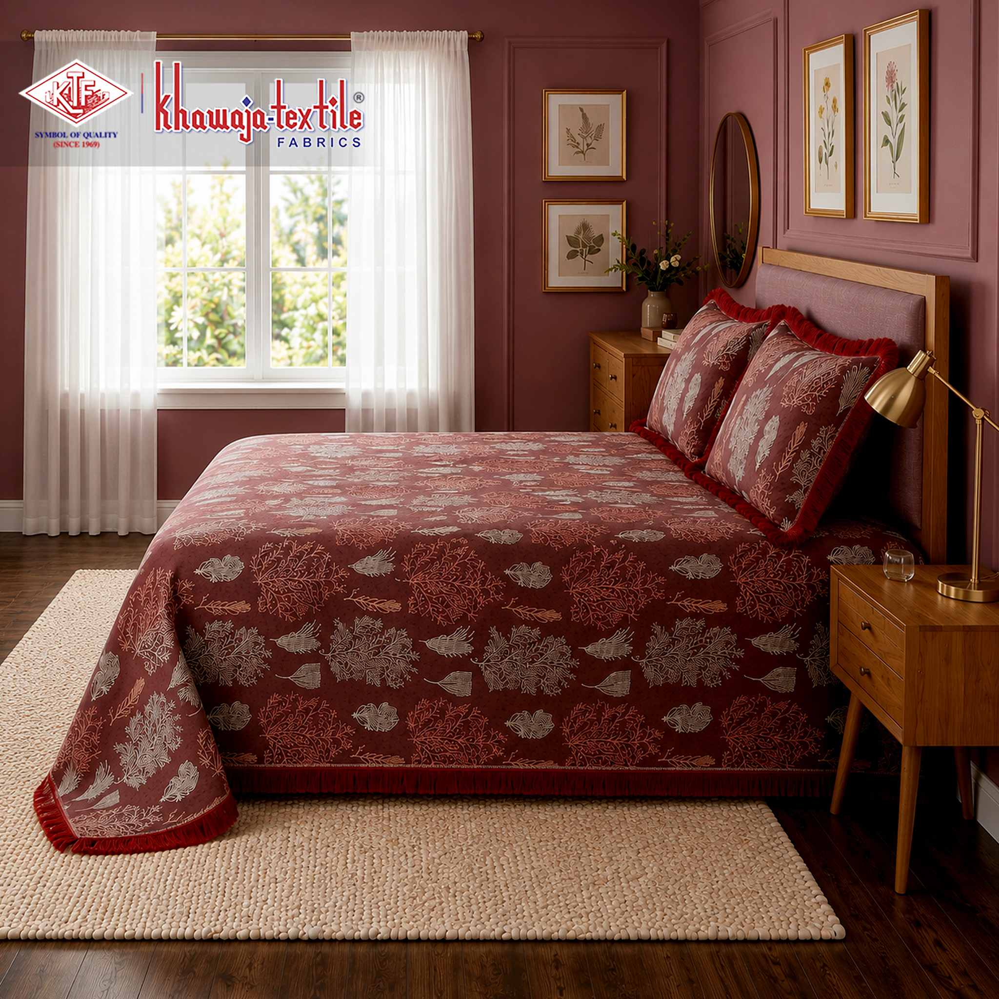 Multani Bedsheet Matching Set Khawaja Textile tree plain – King, Red thumbnail