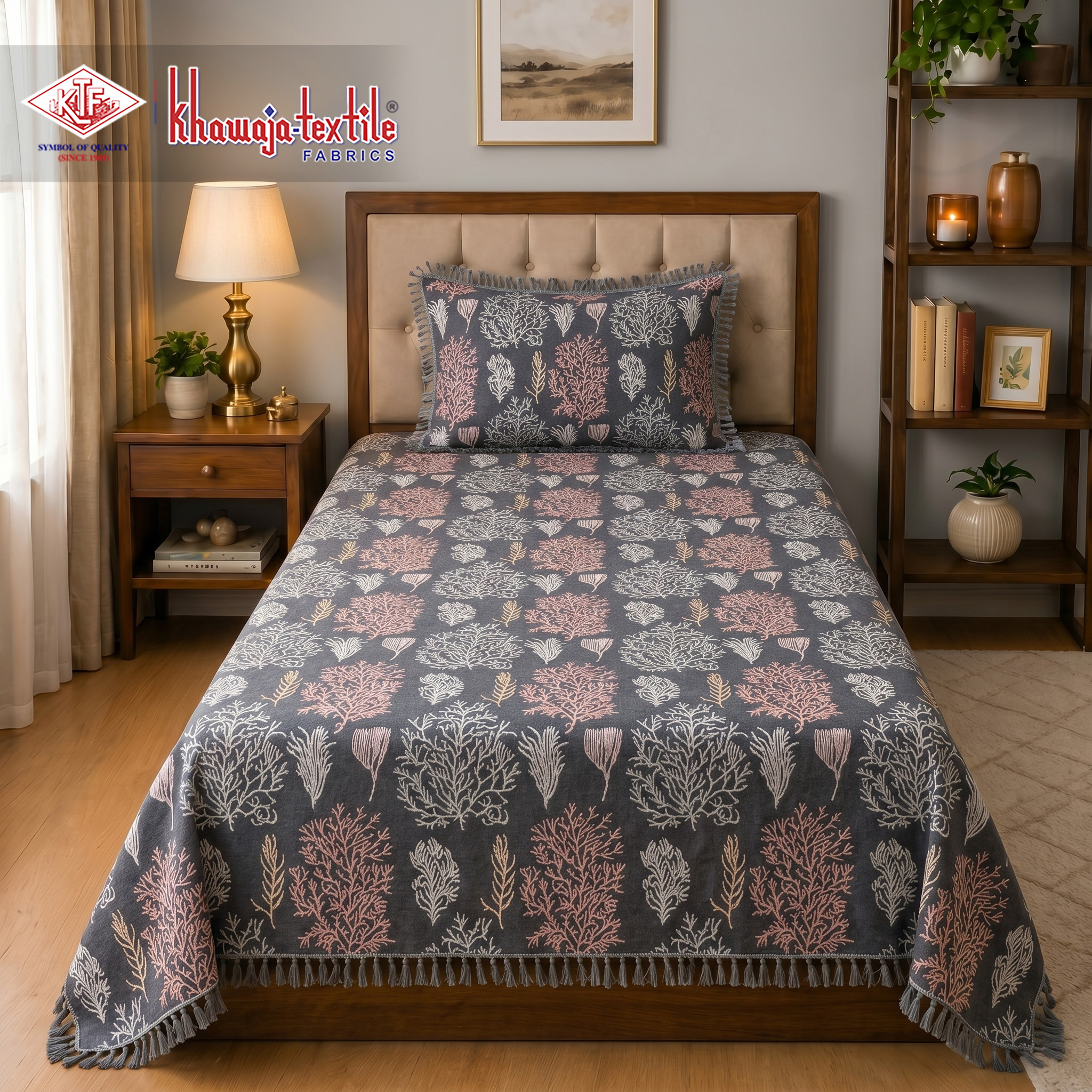 Multani Bedsheet Matching Set Khawaja Textile tree plain – Matching Set, Grey thumbnail