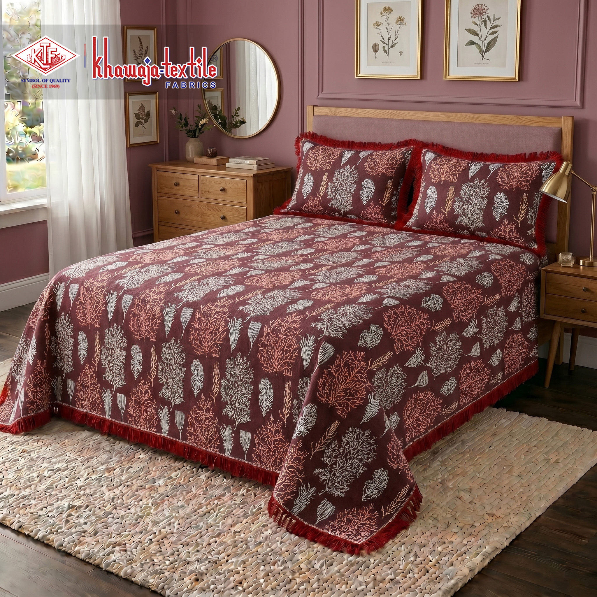 Multani Bedsheet Matching Set Khawaja Textile tree plain – Matching Set, Red thumbnail