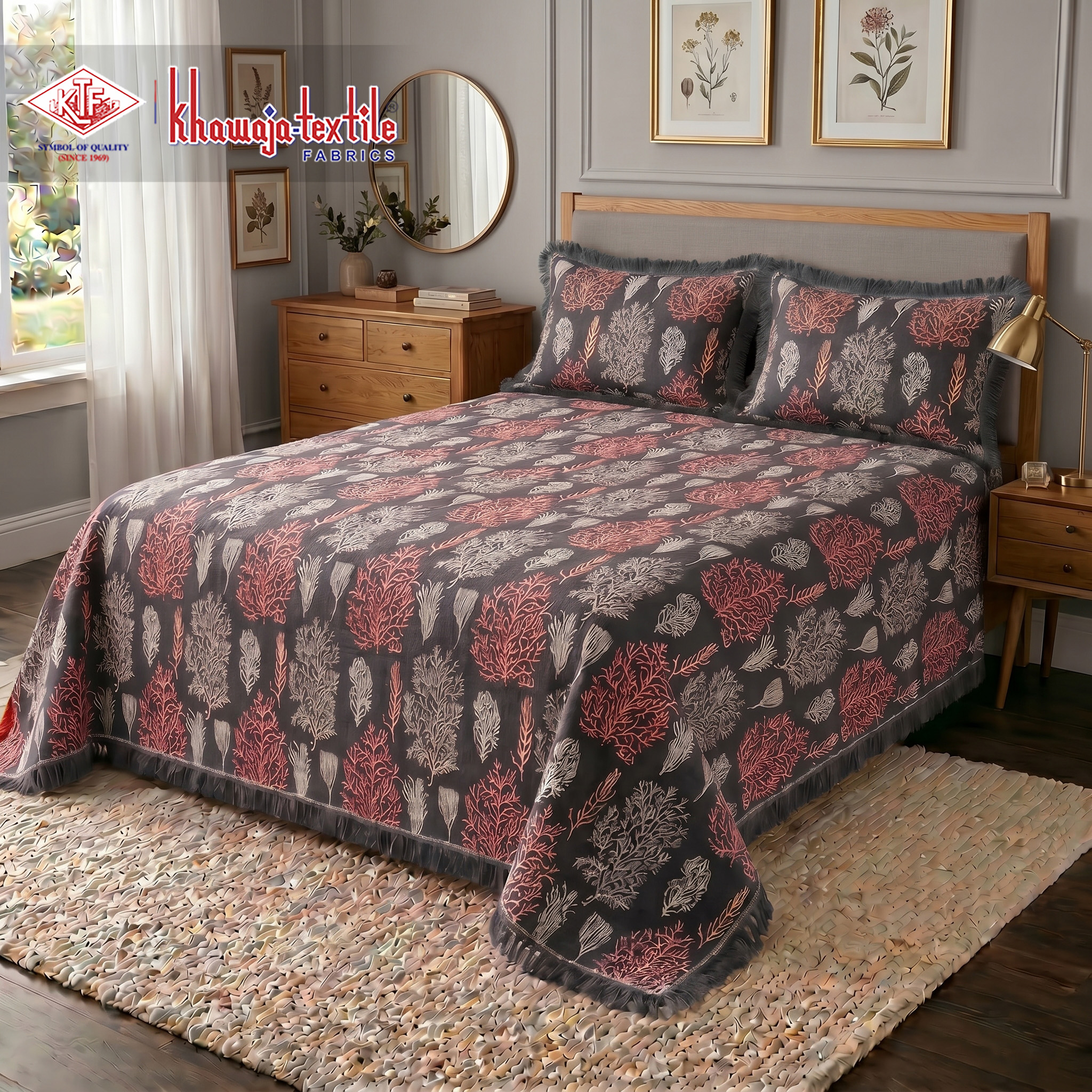 Multani Bedsheet Matching Set Khawaja Textile tree plain – King, Grey thumbnail
