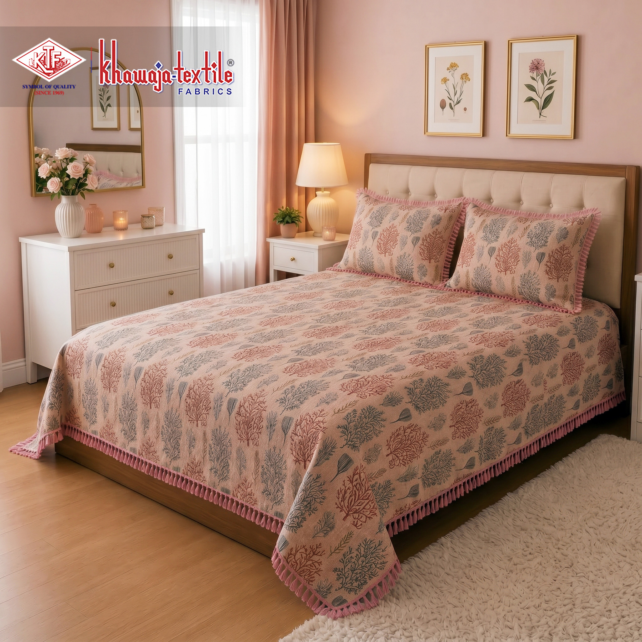 Multani Bedsheet Matching Set Khawaja Textile tree plain – Matching Set, Pink thumbnail