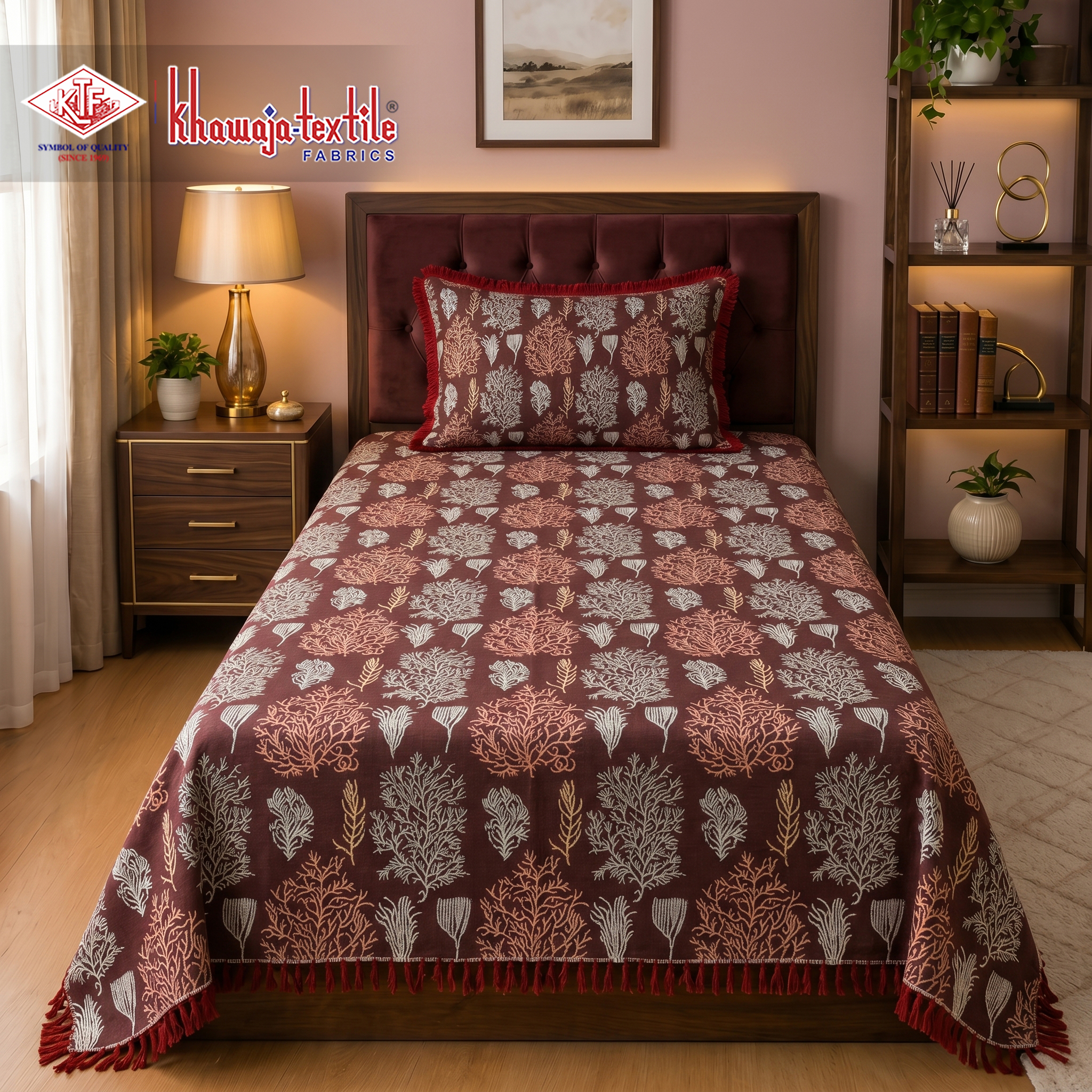 Multani Bedsheet Matching Set Khawaja Textile tree plain – SIngle pair, Red thumbnail